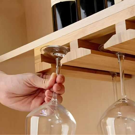 Бамбуковая подвесная полка для бокалов, органайзер подвесной для бара и кухни из бамбука для бокалов 12 шт на ножке Каменец-Подольский