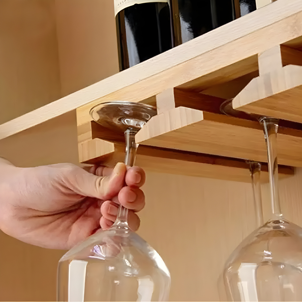 Бамбуковая подвесная полка для бокалов, органайзер подвесной для бара и кухни из бамбука для бокалов 12 шт на ножке Каменец-Подольский - изображение 3