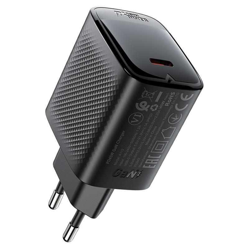Мережевий зарядний пристрій ACEFAST A112 PD45W GaN single USB-C charger (EU) Black Одеса - фото 1