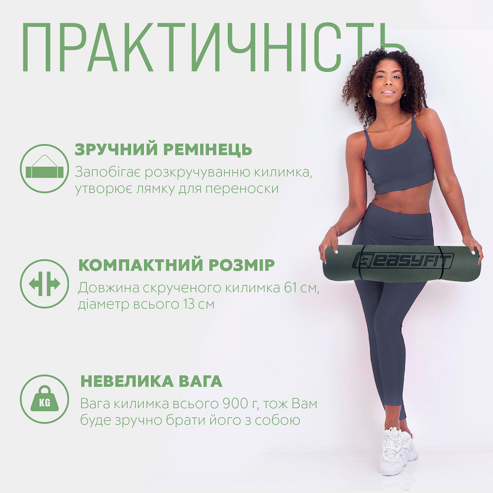 Килимок для йоги та фітнесу EasyFit TPE+TC 6мм двошаровий чорно-зелений Коломыя - изображение 4