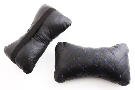 Подушка подголовника кожзам черный/синяя нить (2 шт.) Винница