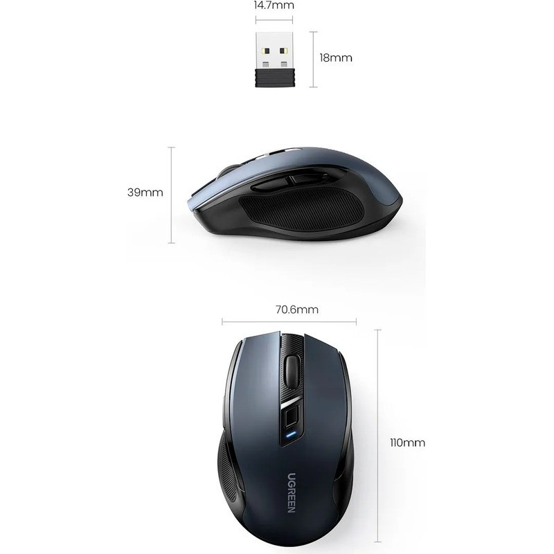Миша бездротова Ugreen MU006 90855 4000 DPI 6 кнопок (Чорний) Николаев - изображение 9