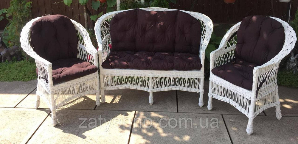 Білі меблі плетені та подушками|  Комплект плетених меблів білих | меблі садові з накидками Київ - фото 6