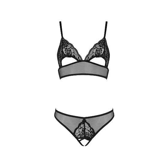 Комплект із бралету з ажурним ліфом та відкритими трусиками Passion CHRISTA SET Open Bra L/XL black Sex Aura Київ