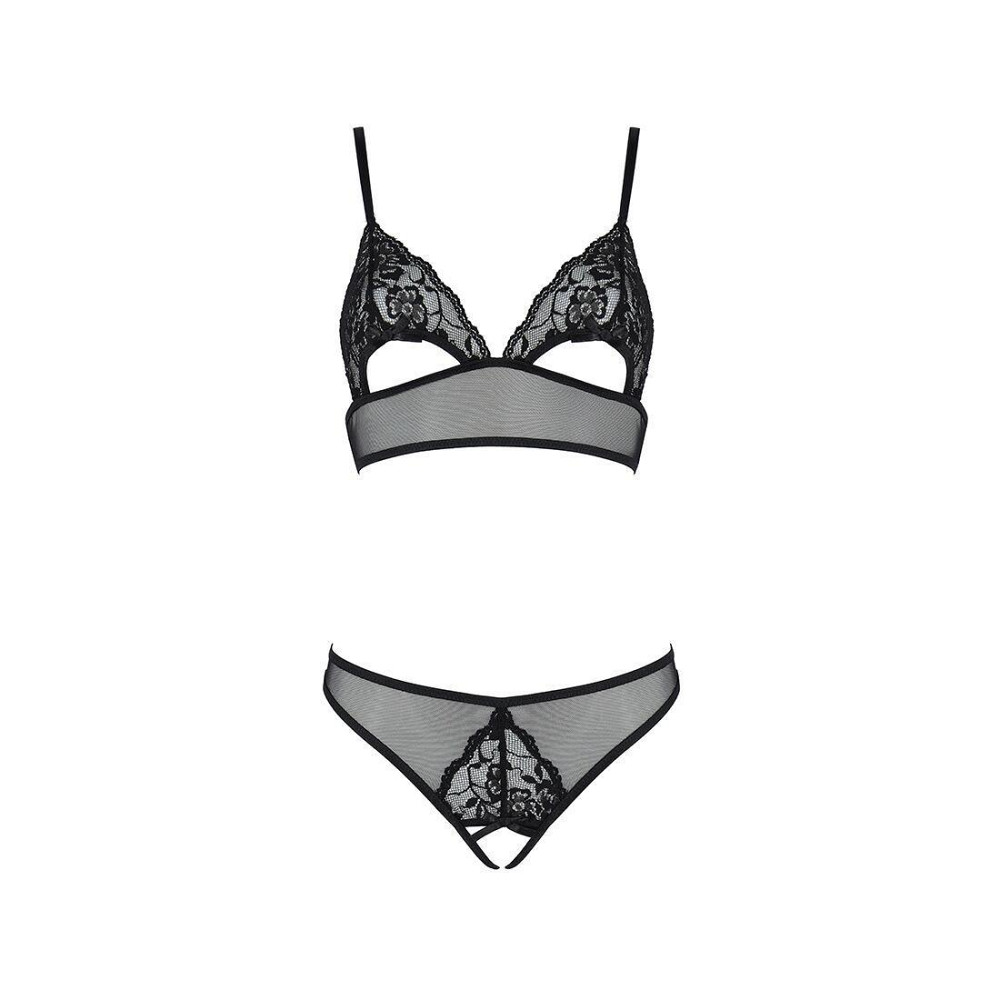 Комплект із бралету з ажурним ліфом та відкритими трусиками Passion CHRISTA SET Open Bra L/XL black Sex Aura Київ - фото 3
