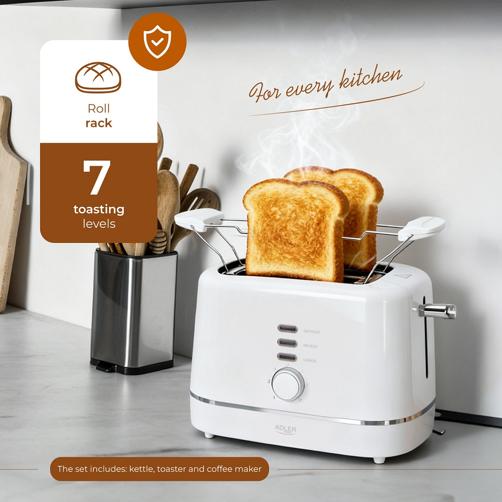 Тостер Adler AD 3224 white 850Вт/ 2 відділення/7 режимів підсмажування/розморожування/підігрів булок Вінниця - фото 11