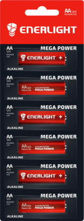 Батарейка пальчик ENERLIGHT MEGA POWER AA 1.5V блістер 6 шт. Рівне
