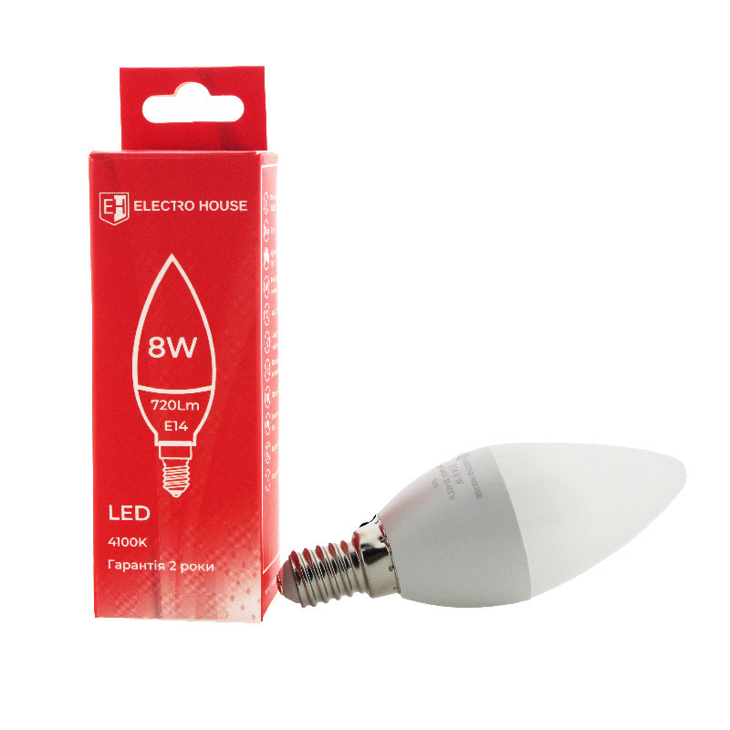 LED лампа С37 8Вт E14 4100К 720 Лм 165-265 В Дніпро - фото 1