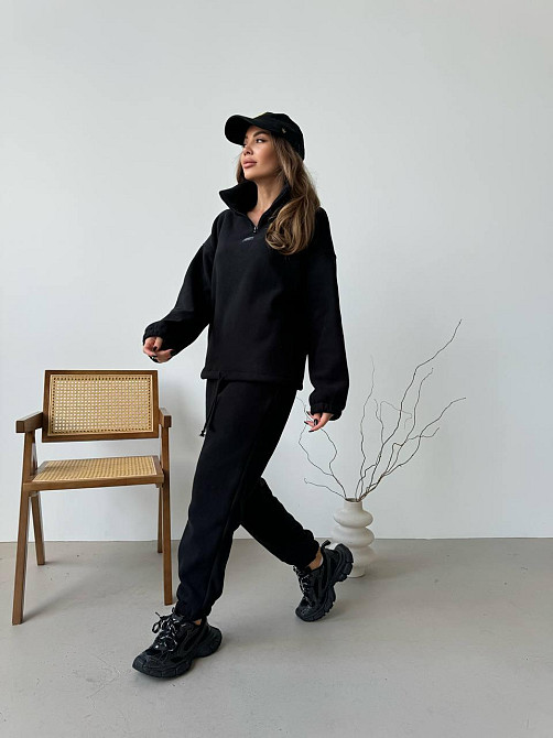 Женский повседневный костюм из плотного флиса полар. Черный, 46/48 Одесса - изображение 3