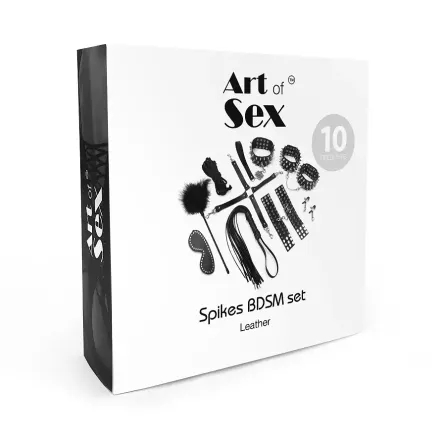 Набір Art of Sex - Spikes BDSM Set Leather, 10 предметів, натуральна шкіра, Чорний Львів
