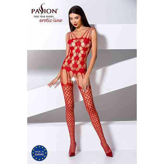 Бодістокінг Passion BS067 red, комбінезон, імітація панчох і топа на бретелях Sex Aura Київ