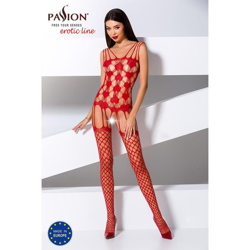 Бодістокінг Passion BS067 red, комбінезон, імітація панчох і топа на бретелях Sex Aura Київ - фото 2