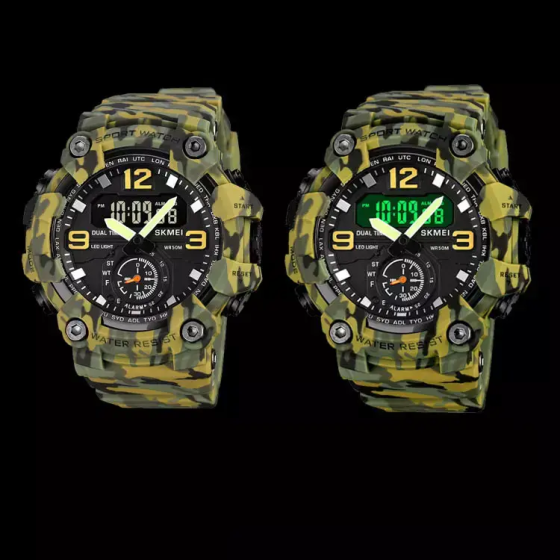 Чоловічий спортивний наручний годинник Skmei 1965 (Зелений камуфляж) Київ