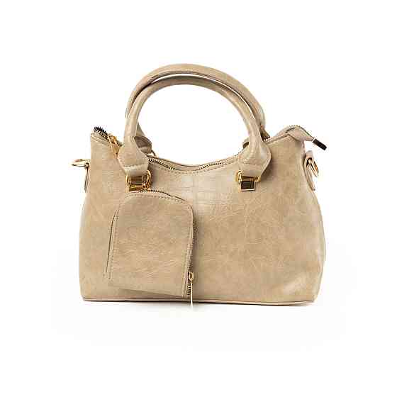 Сумка жіноча стильна містка на блискавці з якісної екошкіри з ручкою та плечовим ремінцем, Бежева Кам'янець-Подільський