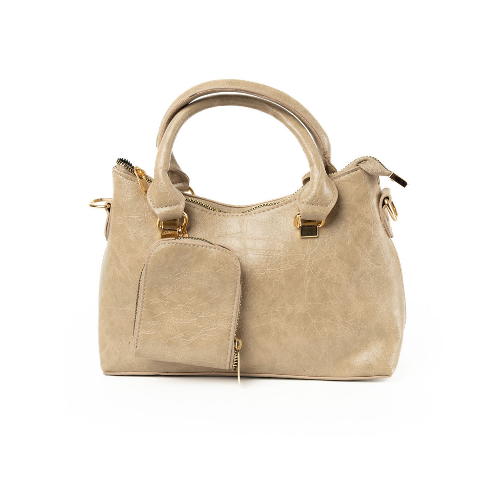 Сумка женская стильная вместительная на молнии из качественной экокожи с ручкой и плечевым ремешком, Бежевая Каменец-Подольский - изображение 1