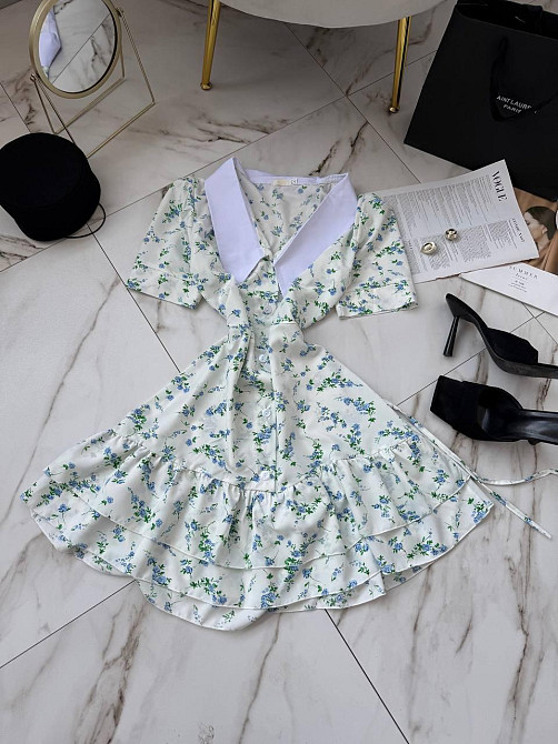 Жіноче принтоване мініплаття на ґудзиках із білим коміром турецький штапель/софт Білий 2, 42/44 Одеса - фото 7