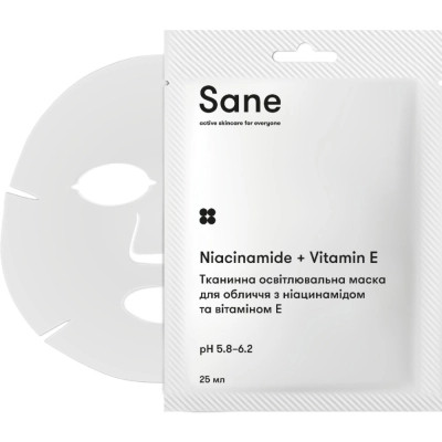 Маска для лица Sane Тканевая осветляющая С ниацинамидом и витамином Е 25 мл (4820266831561) Винница - изображение 1