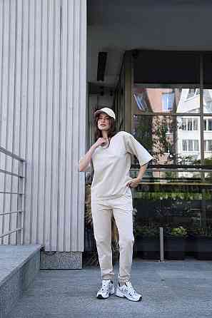 Комплект женский футболка и штаны летний костюм oversize двунитка повседневный молочный Maya S Одесса