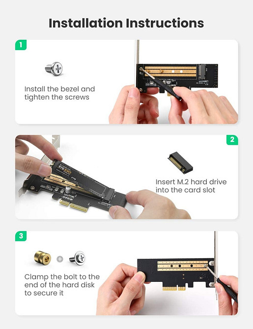 Адаптер Ugreen для встановлення SSD M.2 (NVMe) у слот PCI-E 3.0 x4 CM302 70503 Миколаїв - фото 7