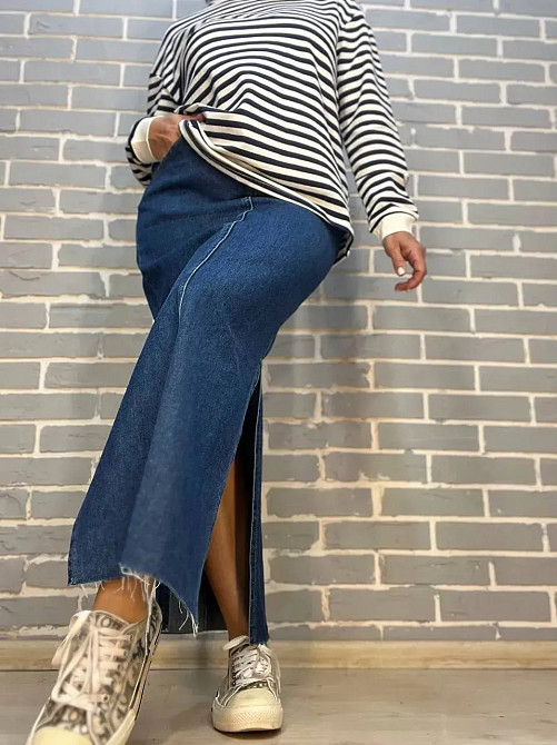 Спідниця жіноча Zeo Basic 3808 джинсова розрізи по боках довга синій, синій, 36 Київ - фото 20