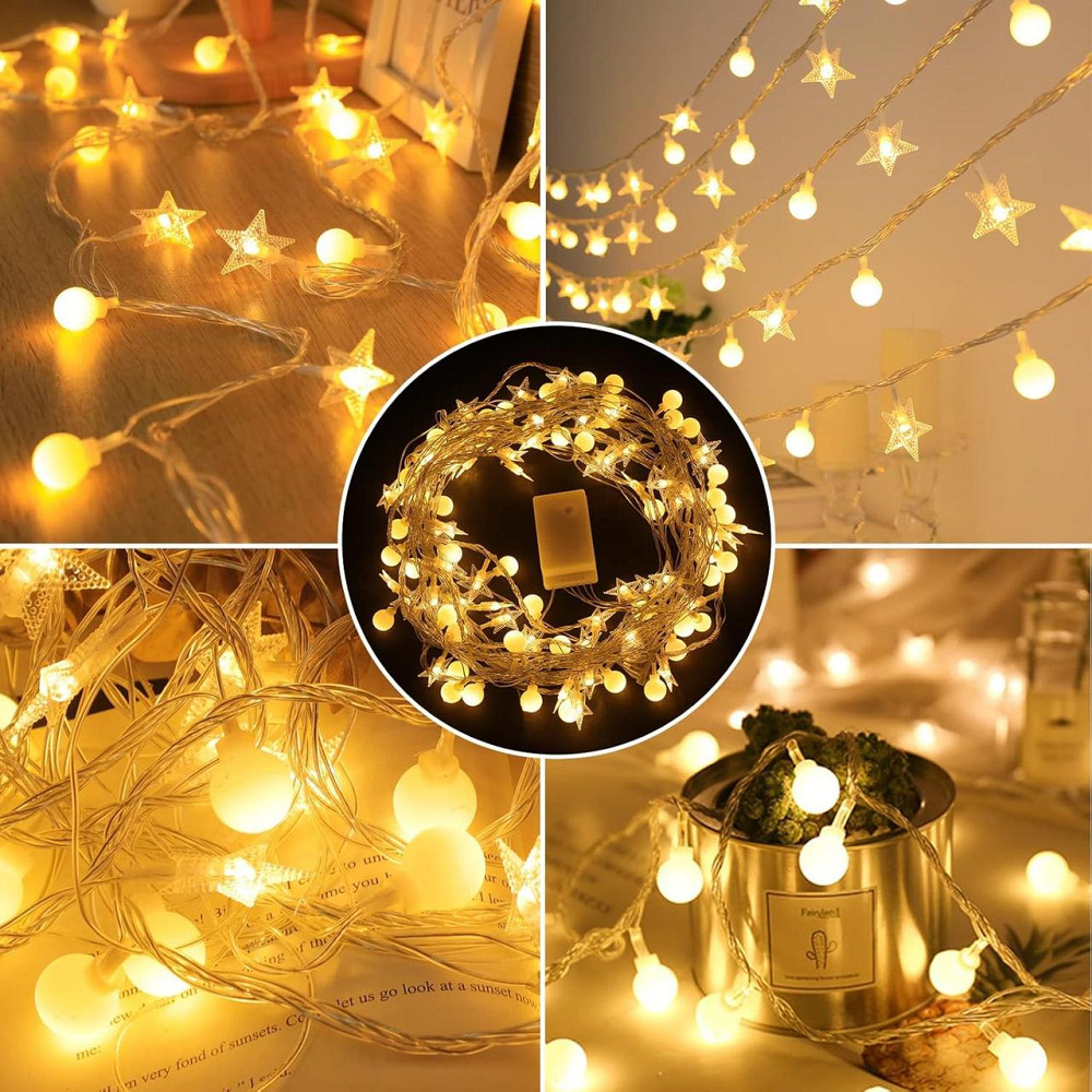 Світлодіодна гірлянда кульки та зірки AWFLTO 15 м, 120 LED, 8 режимів, пульт, водостійка, для вулиці та дому Київ - фото 2