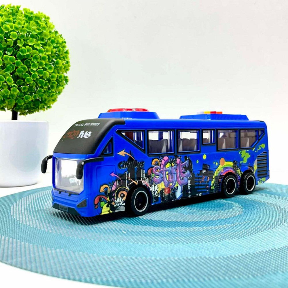 Автобус з інерцією підсвічуванням та звуком відкриваються двері 27см Синій (JS162BC) Чернігів - фото 1