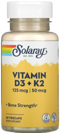 Вітамін Д3 та К2 Solaray Vitamin D-3 & K-2 без сої 60 капс Київ