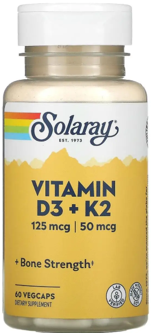 Вітамін Д3 та К2 Solaray Vitamin D-3 & K-2 без сої 60 капс Київ - фото 1