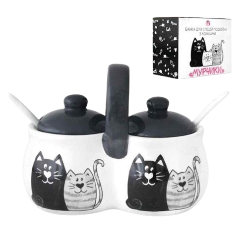 Ємність для спецій Мурчики подвійна 300мл*2шт 16см*9,5см/h11,5см з 2 ложками S&T 6023-19 Житомир - фото 1