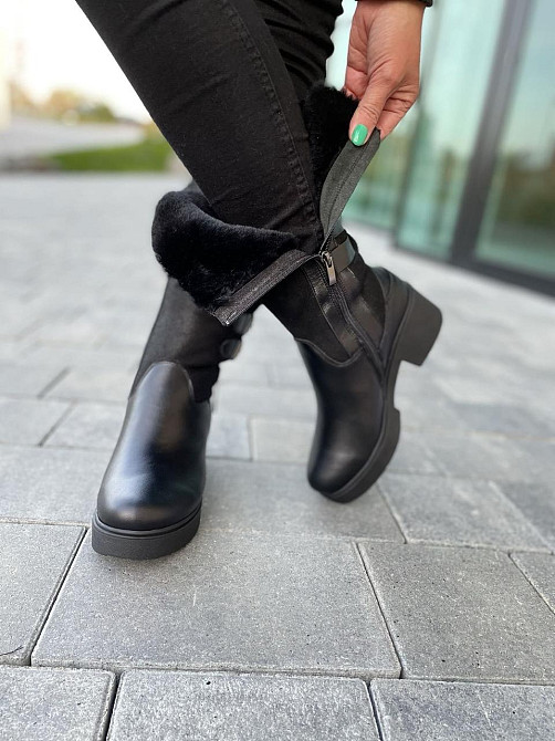 Чоботи жіночі на підборах чорні зимові теплі, на хутрі 3217 з натуральної шкіри р. 37-39 2782 Коломия - фото 6