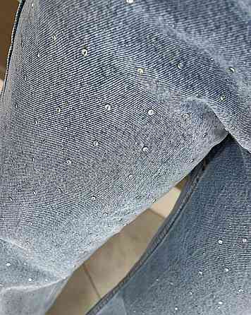 Женские прямые джинсы на высокой посадке со стразами 100% коттон 31 Одесса