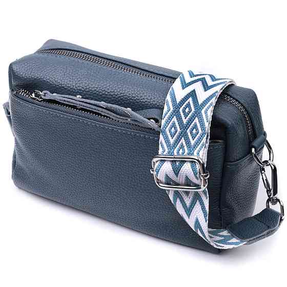 Женская кожаная сумка из стильным бегунком Vintage 22652 Синяя Киев