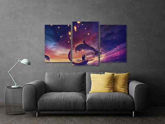 Модульна картина у вітальню/ спальню  Дельфіни з закоханими    Art-557_3 100x150 см Київ