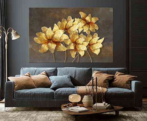 Картина холст у вітальню / спальню Золоті квіти   MLP_34  ( 60х30см ) 80x120 см Київ