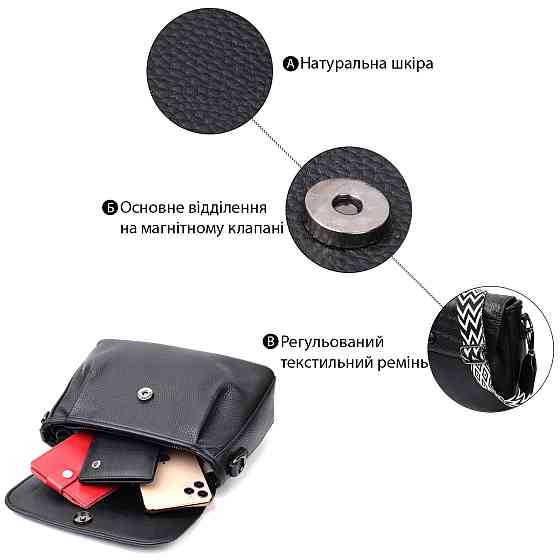 Красивая женская сумка из натуральной кожи Vintage 22330 Черная Киев