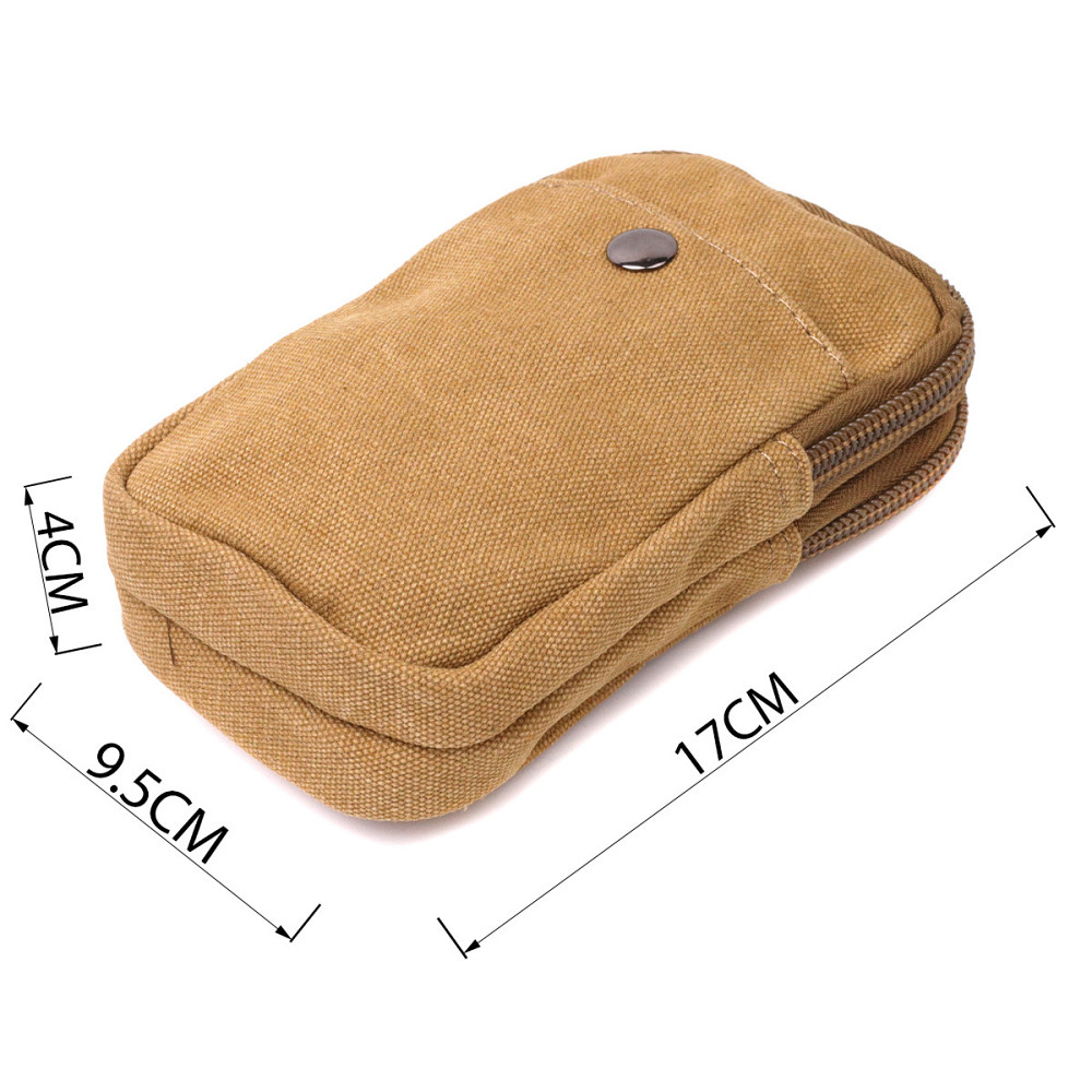 Вертикальная сумка-чехол на пояс с металлическим карабином из текстиля Vintage 22227 Песочный Киев - изображение 3