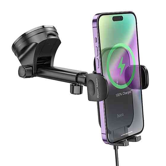 Тримач для мобільного з БЗП HOCO HW5 Journey wireless fast charging car holder(center console) Black Київ