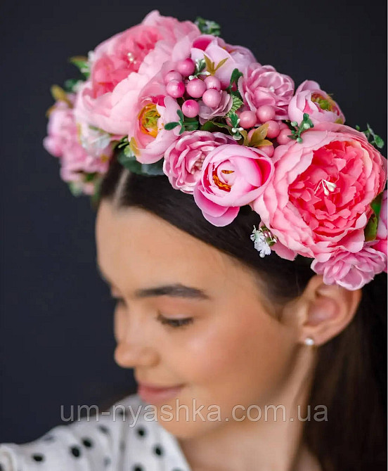 Ободок обруч з квітами "Піони великий рожевий" Кривий Ріг - фото 1