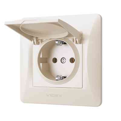 Розетка Videx BINERA 1ая із заземленням і кришкою крем (VF-BNSK1GС-CR) Вінниця