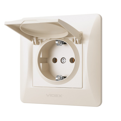 Розетка Videx BINERA 1ая із заземленням і кришкою крем (VF-BNSK1GС-CR) Вінниця - фото 2