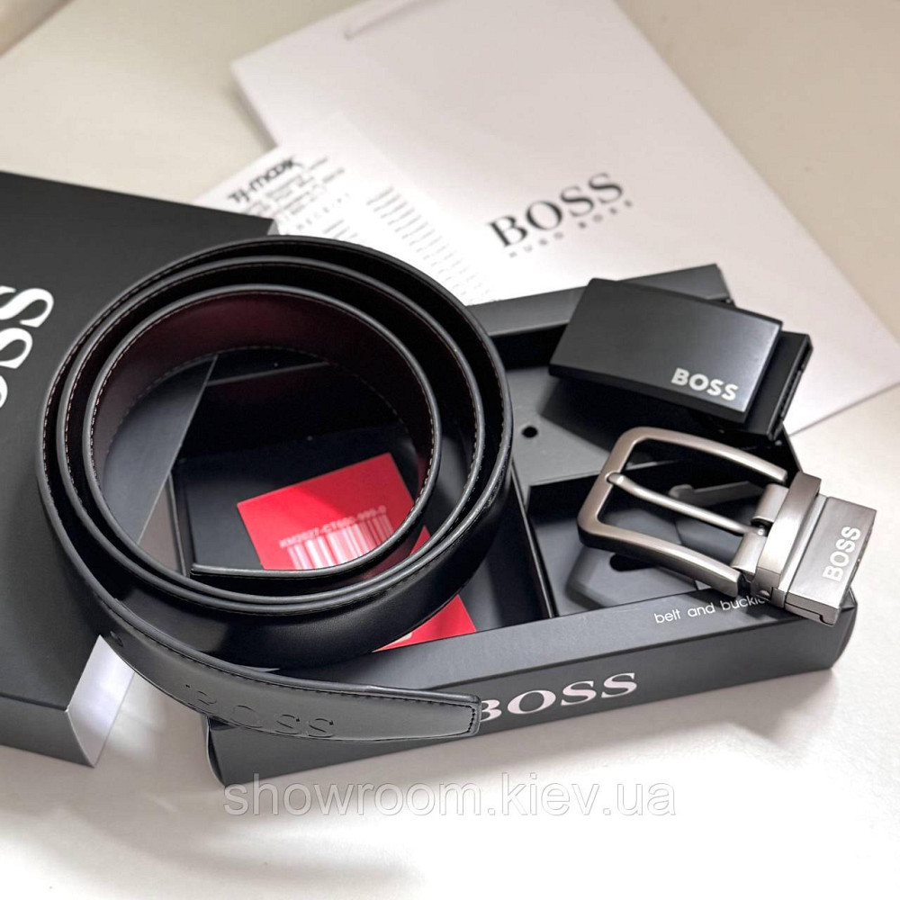 Чоловічий двосторонній ремінь із двома пряжками Boss (203) Київ - фото 3