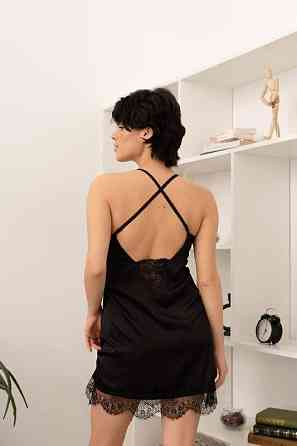 Жіноча шовкова нічна сорочка з відкритою спиною Чорний M Харків