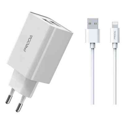 Зарядное устройство Proda PD-A28i 2хUSB 2.4A + USB Ligthtning 1.0m (PD-A28i-WH) Винница