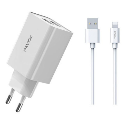 Зарядное устройство Proda PD-A28i 2хUSB 2.4A + USB Ligthtning 1.0m (PD-A28i-WH) Винница - изображение 1