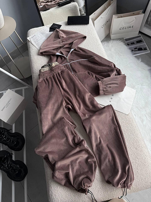 Женский утепленный велюровый костюм двойка на меху Мокко, 48/52 Одесса - изображение 5