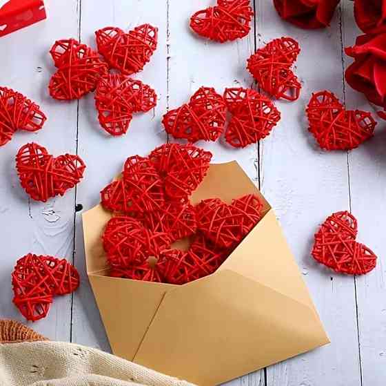 Плетеные сердца из ротанга 6 см, набор 8 шт. | Декор для дома, праздников, свадьбы и подарков Киев