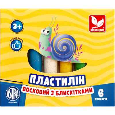 Пластилін Школярик Восковий Круглий з блискітками 6 кольорів 78 г (303109001-UA) Вінниця