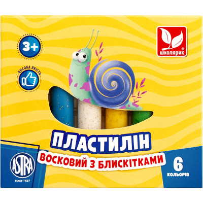 Пластилин Школярик Восковый Круглый с блестками 6 цветов 78 г (303109001-UA) Винница - изображение 1