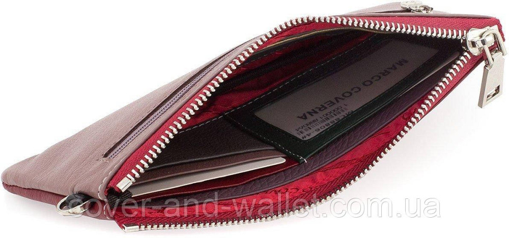 Стильный тонкий женский кошелек на змейке бордового цвета Marco Coverna 88806 Киев - изображение 5