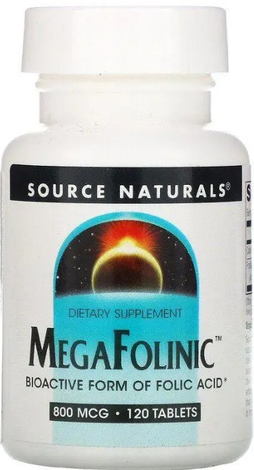Фолиновая кислота (фолиевая кислота) Source Naturals MegaFolinic 800 мкг 120 таб Киев - изображение 1